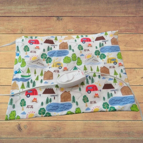 Heating Pad Cover, 12 x 15, Soft Flannel With Camping, 3 Snap Closure - Picture 1 of 4